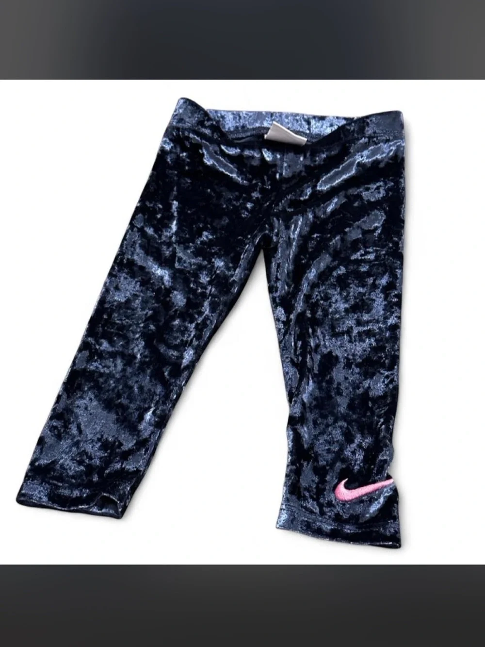 Nike Girls' Crushed Velvet Navy Leggings with Pink Swoosh